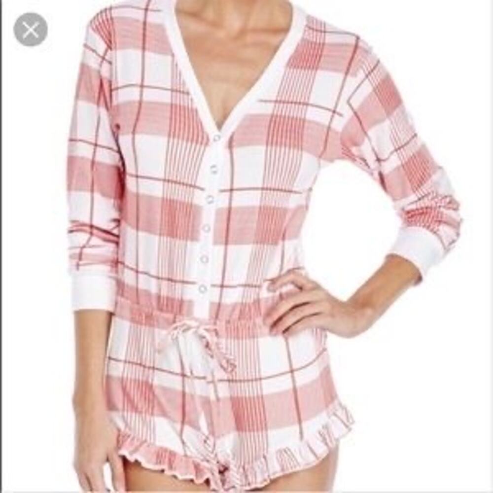 Wildfox Intimates Pink Plaid Thermal Romper | Size XS